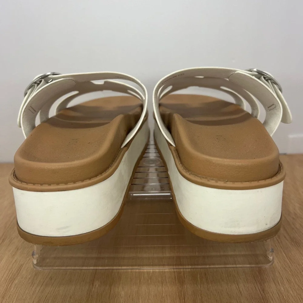 Top Moda Traci-25 Platform Sandals Women Size 7 White Good Buckle H-Strap Chunky